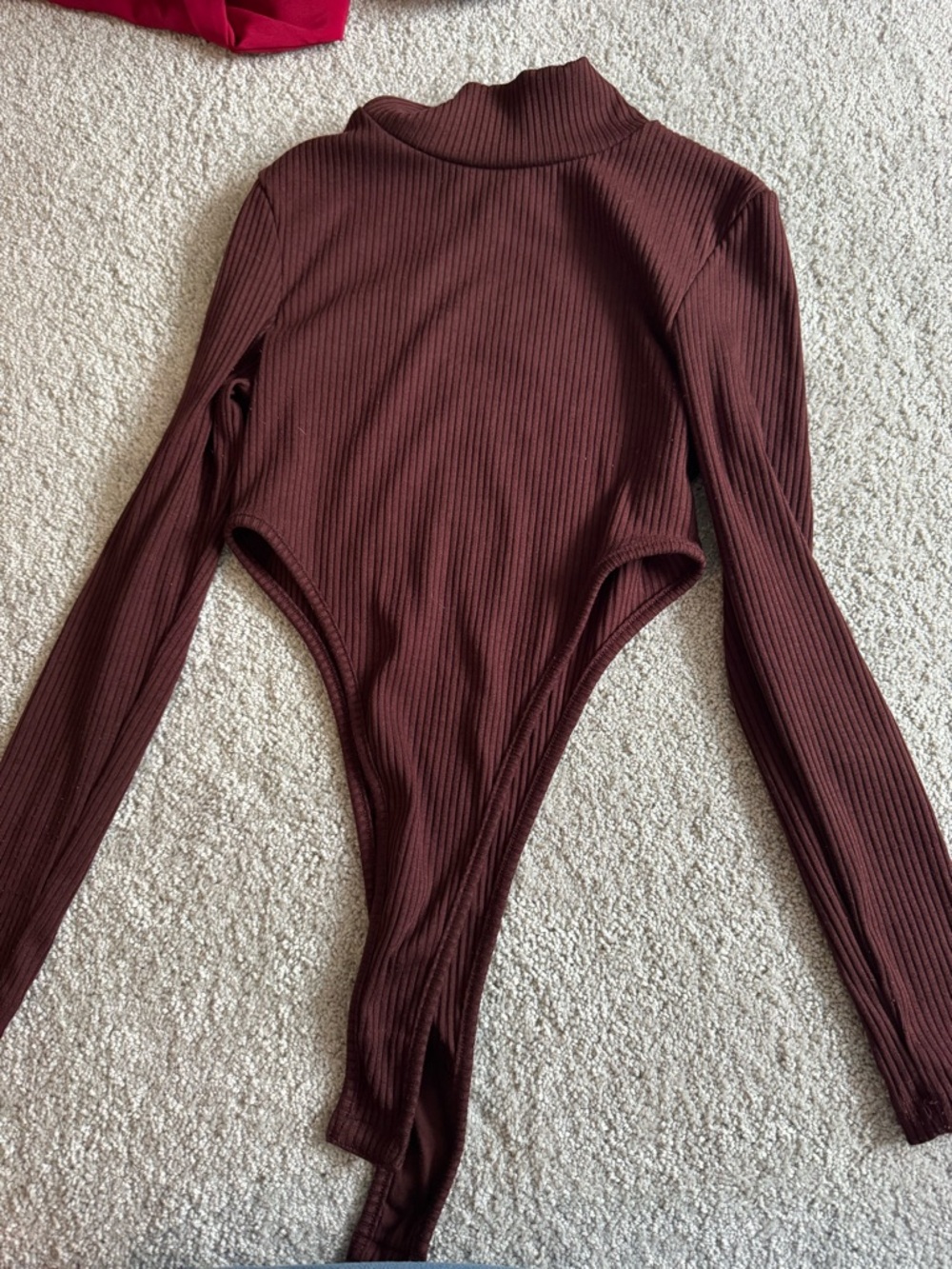Nasty Gal Ribbed Mock Neck Bodysuit - Burgundy